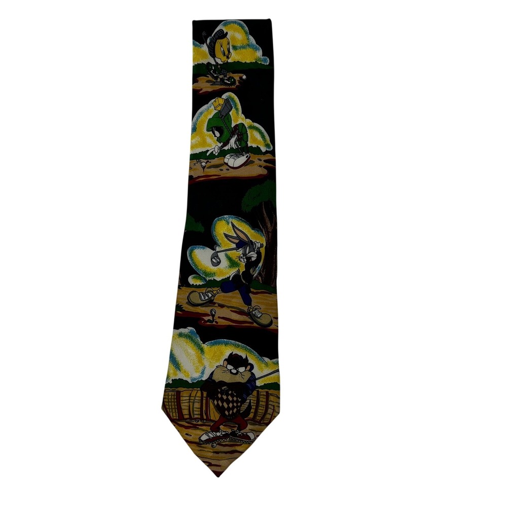 VTG 1993 Looney Tunes‎ Mania Golf Silk Tie Bugs Bunny Taz Daffy Novelty Pop Art
